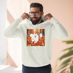 Autumn Samoyed Hoodie – Cute White Dog in Fall Leaves Fleece Pullover