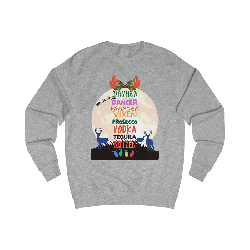 Christmas Reindeer Drink Names Sweatshirt — Dasher Dancer Prancer Vixen Prosecco Vodka Holiday Pullover
