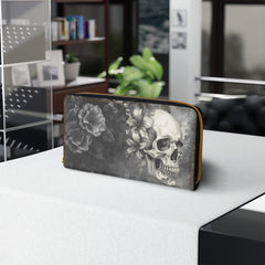 Skull & Roses Zipper Wallet — Gothic Floral Long Wallet