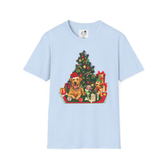 Christmas Golden Retriever Dog T-Shirt — Festive Tree & Presents Holiday Tee