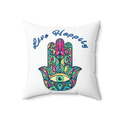 Spun Polyester Square Pillow Hamsa Evil Eye Design