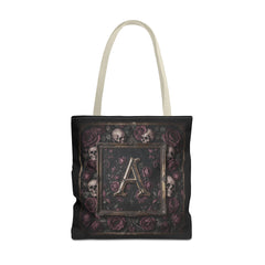 Gothic Monogram 'A' Tote Bag - Skull & Rose All-Over Print