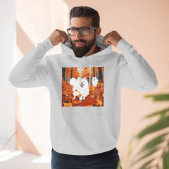 Autumn Samoyed Hoodie – Cute White Dog in Fall Leaves Fleece Pullover