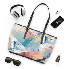 Abstract Pastel Brushstroke PU Leather Shoulder Bag — Colorful Tote for Everyday & Travel