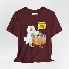 "Ohwoooo happy day!"  Happy Dog with treat delivery T‑Shirt — Pet Gift