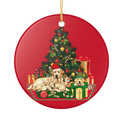 Christmas Dog Family Ceramic Ornament — Labradors Under Tree Holiday Decoration