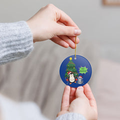 Bah Humbug Penguin & Grumpy Cat Ceramic Christmas Ornament