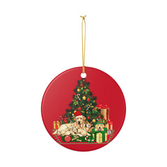 Christmas Dog Family Ceramic Ornament — Labradors Under Tree Holiday Decoration