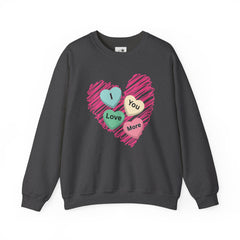 Heart Scribble with 'I Love You More' Candy HeartsCrewneck Sweatshirt