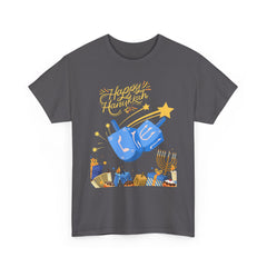 Hanukkah Blue Dreidel & Menorah Holiday Tee 2 design options