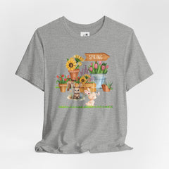 Spring Garden Tee — Cute Bunny & Flower Pots Graphic T-Shirt