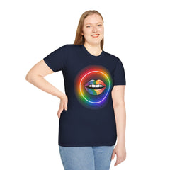Rainbow Lips T-Shirt — Pride LGBT Neon Circle Graphic Tee