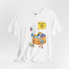 "Ohwoooo happy day!"  Happy Dog with treat delivery T‑Shirt — Pet Gift