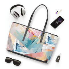 Abstract Pastel Brushstroke PU Leather Shoulder Bag — Colorful Tote for Everyday & Travel