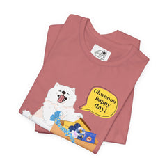 "Ohwoooo happy day!"  Happy Dog with treat delivery T‑Shirt — Pet Gift