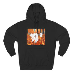 Autumn Samoyed Hoodie – Cute White Dog in Fall Leaves Fleece Pullover