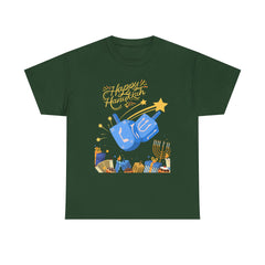 Hanukkah Blue Dreidel & Menorah Holiday Tee 2 design options