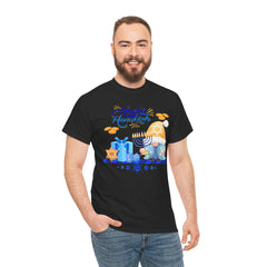"Happy Hanukkah" Knome with Menorah & Dreidel Holiday Tee