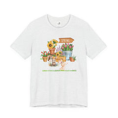 Spring Garden Tee — Cute Bunny & Flower Pots Graphic T-Shirt