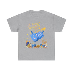 Hanukkah Blue Dreidel & Menorah Holiday Tee 2 design options