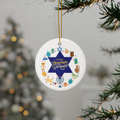 Hanukkah Sameach Ceramic Ornament — Double-Sided Holiday Decoration