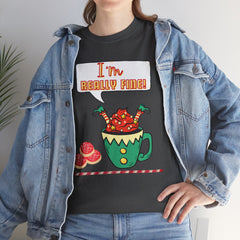 I'm Really Fine Tee — Cute Elf in a coffee cup Graphic T-Shirt