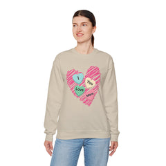 Heart Scribble with 'I Love You More' Candy HeartsCrewneck Sweatshirt