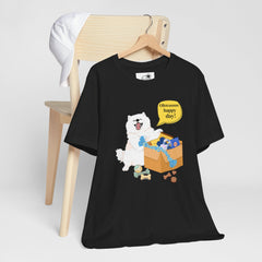 "Ohwoooo happy day!"  Happy Dog with treat delivery T‑Shirt — Pet Gift