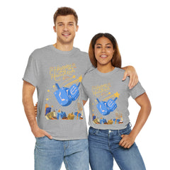 Hanukkah Blue Dreidel & Menorah Holiday Tee 2 design options