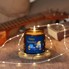 Hanukkah Scented Soy Candle — Amber Jar (Happy Hanukkah Design)