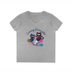 Coming Unraveled Cats V-Neck T-Shirt — Cute Knitting Cat Graphic Tee for Cat Lovers