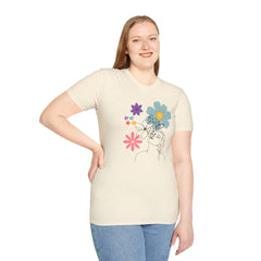 Floral Line Art Tee — Colorful Blossoms Graphic T-Shirt