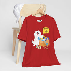 "Ohwoooo happy day!"  Happy Dog with treat delivery T‑Shirt — Pet Gift