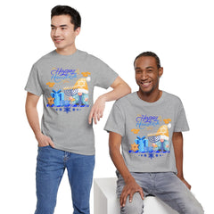 "Happy Hanukkah" Knome with Menorah & Dreidel Holiday Tee
