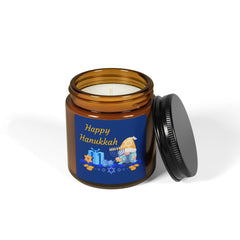 Hanukkah Scented Soy Candle — Amber Jar (Happy Hanukkah Design)