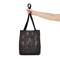 Gothic Monogram 'A' Tote Bag - Skull & Rose All-Over Print