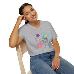 Floral Line Art Tee — Colorful Blossoms Graphic T-Shirt