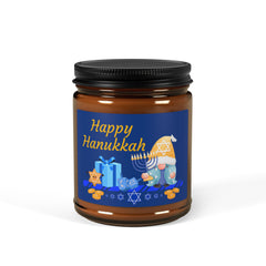 Hanukkah Scented Soy Candle — Amber Jar (Happy Hanukkah Design)
