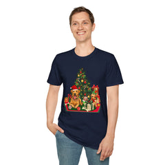 Christmas Golden Retriever Dog T-Shirt — Festive Tree & Presents Holiday Tee
