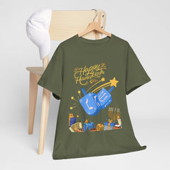Hanukkah Blue Dreidel & Menorah Holiday Tee 2 design options