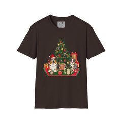 Christmas Australian Shepherd Dogs T-Shirt — Festive Tree & Presents Holiday Tee
