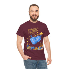Hanukkah Blue Dreidel & Menorah Holiday Tee 2 design options