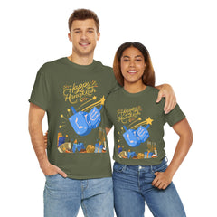 Hanukkah Blue Dreidel & Menorah Holiday Tee 2 design options
