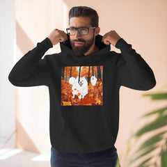 Autumn Samoyed Hoodie – Cute White Dog in Fall Leaves Fleece Pullover