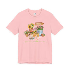 Spring Garden Tee — Cute Bunny & Flower Pots Graphic T-Shirt