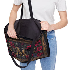Monogram "M" Weekender Tote Bag — Gothic Skull & Rose Travel Bag