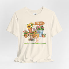 Spring Garden Tee — Cute Bunny & Flower Pots Graphic T-Shirt