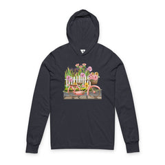 Floral Garden Cart Hooded Long Sleeve Tee