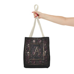 Gothic Monogram 'A' Tote Bag - Skull & Rose All-Over Print