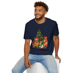 Christmas Golden Retriever Dog T-Shirt — Festive Tree & Presents Holiday Tee